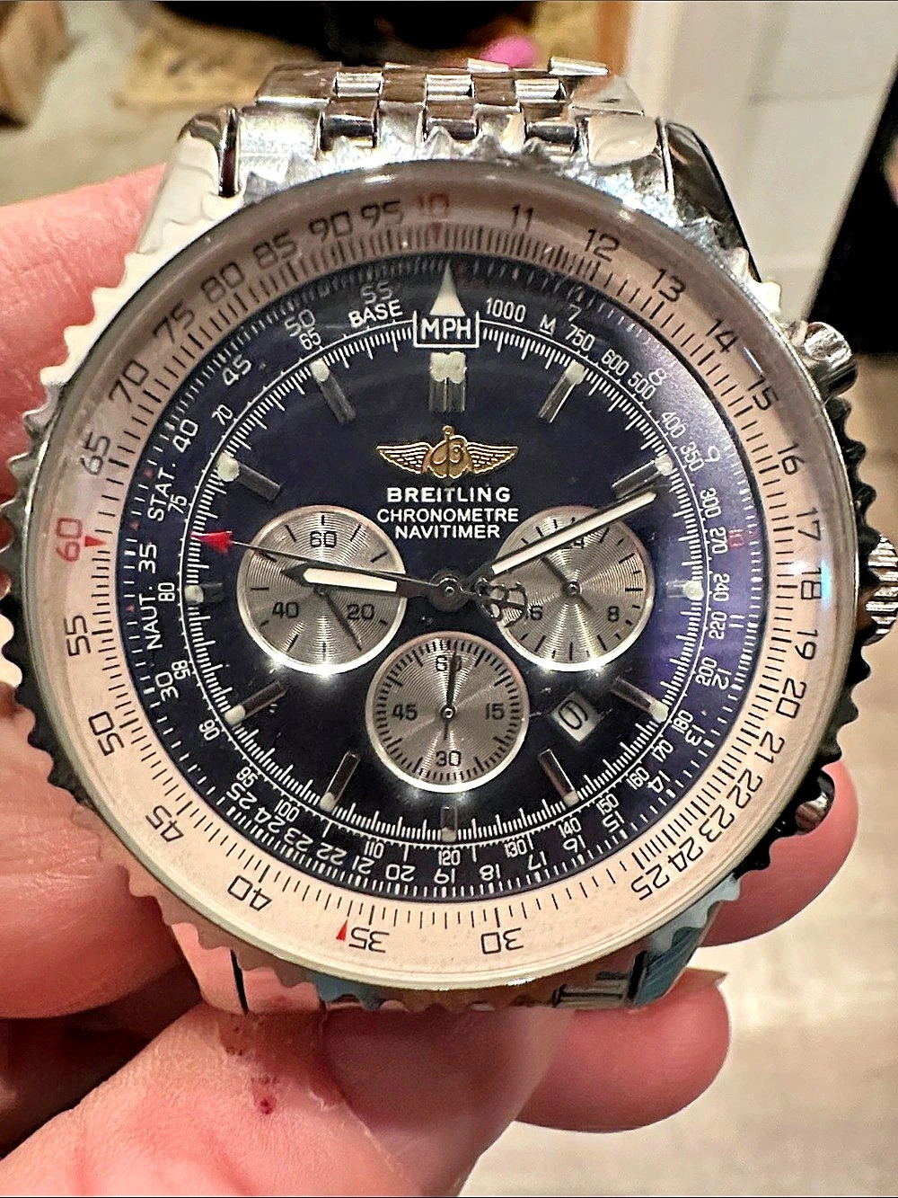 Breitling Navitimer Chronograph Watch in Silver & Blue